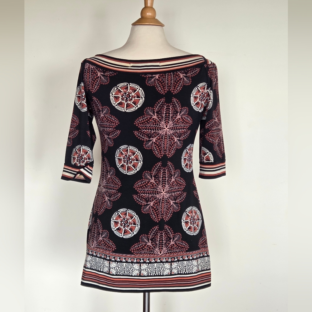 Max Studio Black & Rust Patterned Boatneck Tunic … - image 2